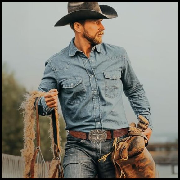 Leather Cowboy Ratchet Belt with Automatic Western Buckle main image 4